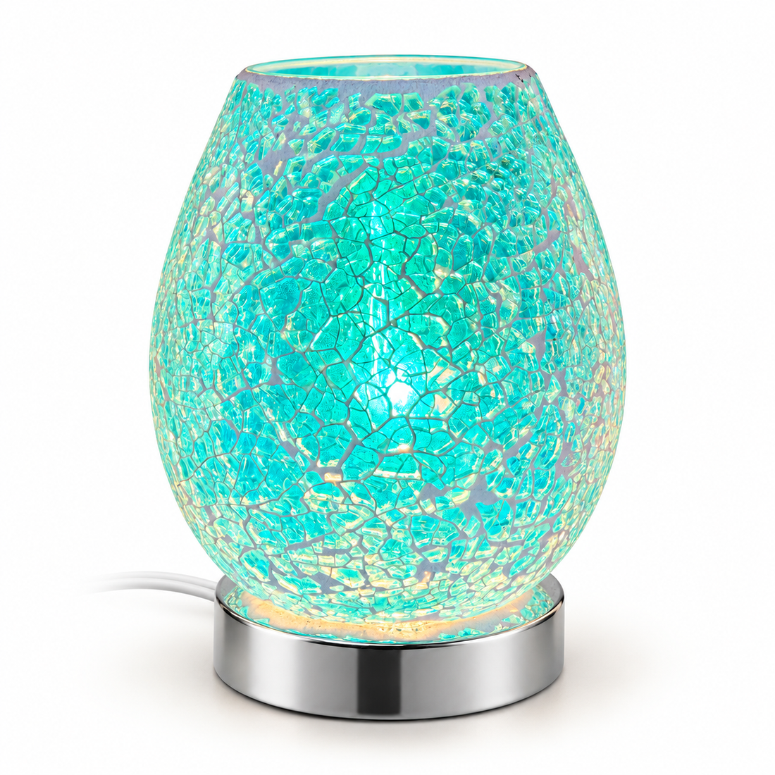 Turquoise illuminated mosaic glass fragrance warmer with reflective chrome base