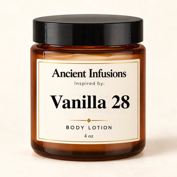 Vanilla 28 Inspired Body Lotion by Ancient Infusions — 4 oz amber glass jar