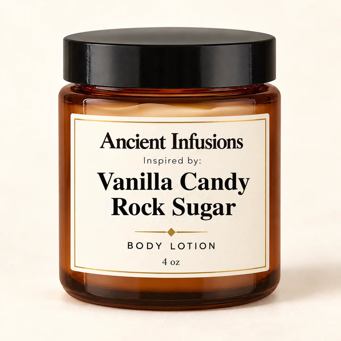 Vanilla Candy Rock Sugar Inspired Body Lotion by Ancient Infusions — 4 oz amber glass jar