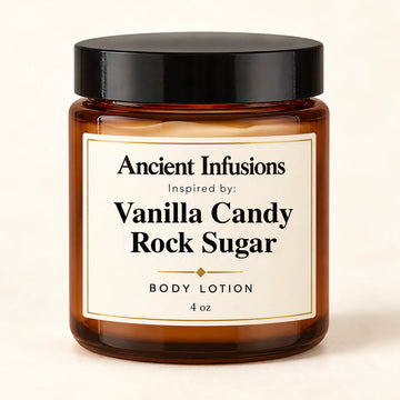 Vanilla Candy Rock Sugar Inspired Body Lotion by Ancient Infusions — 4 oz amber glass jar