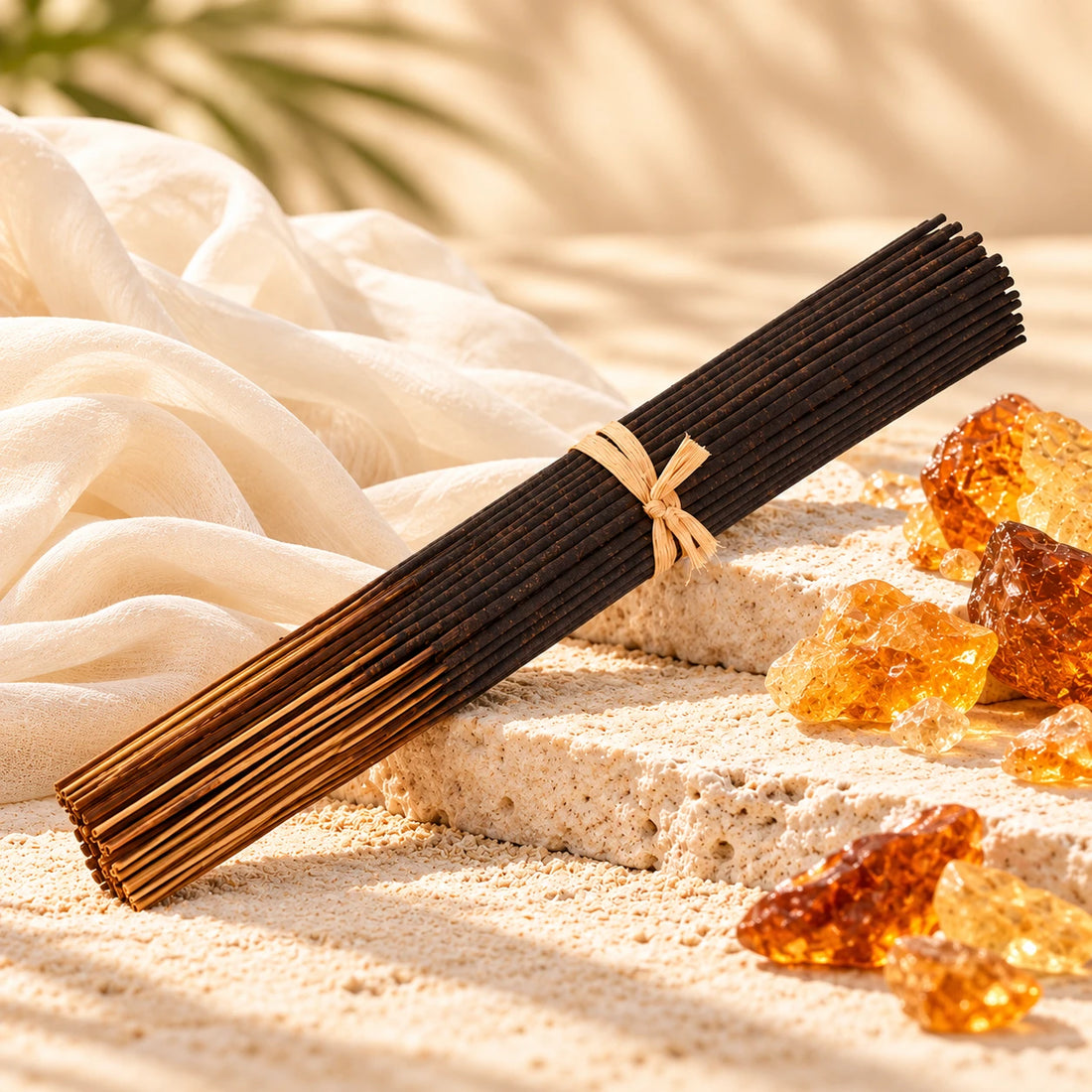 Very Sexy Incense Sticks with amber resin and ivory fabric.