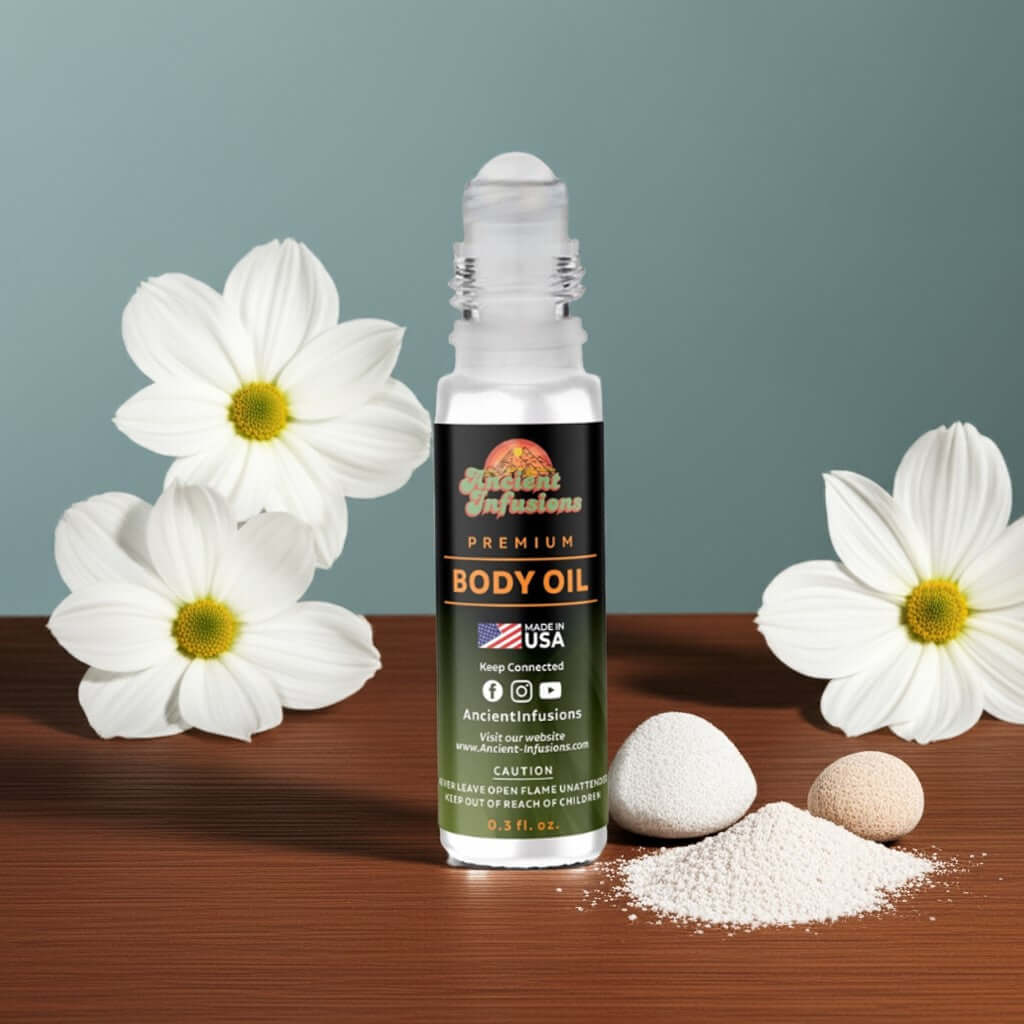 Very Valentino Inspired Body Oil with floral and powder accents