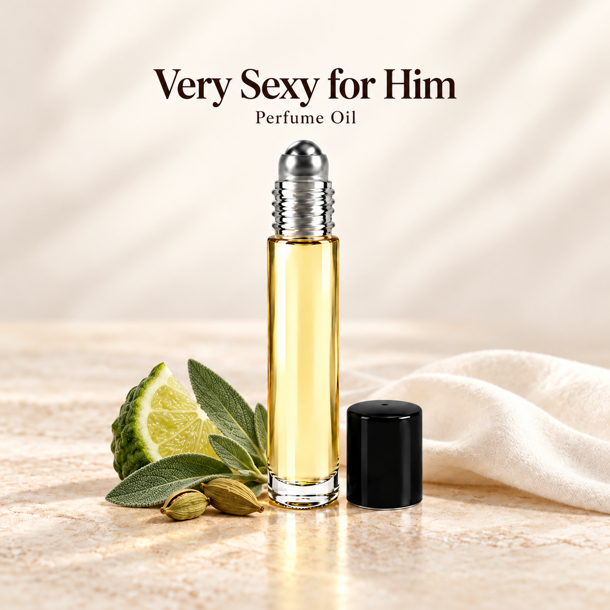 Victoria’s Secret Very Sexy for Him Perfume Oil with simple scent note accents on soft ivory