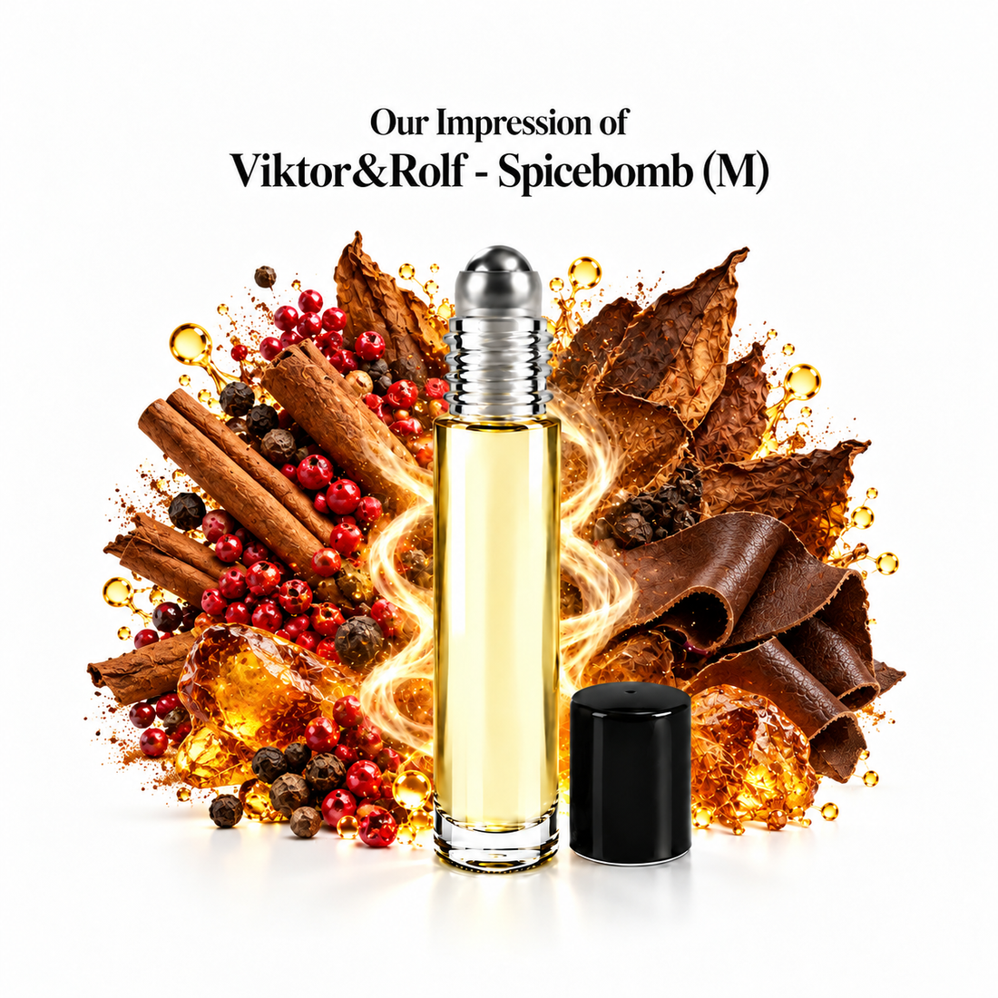 Our impression of Viktor&Rolf - Spicebomb Perfume Oil with fragrance notes on white
