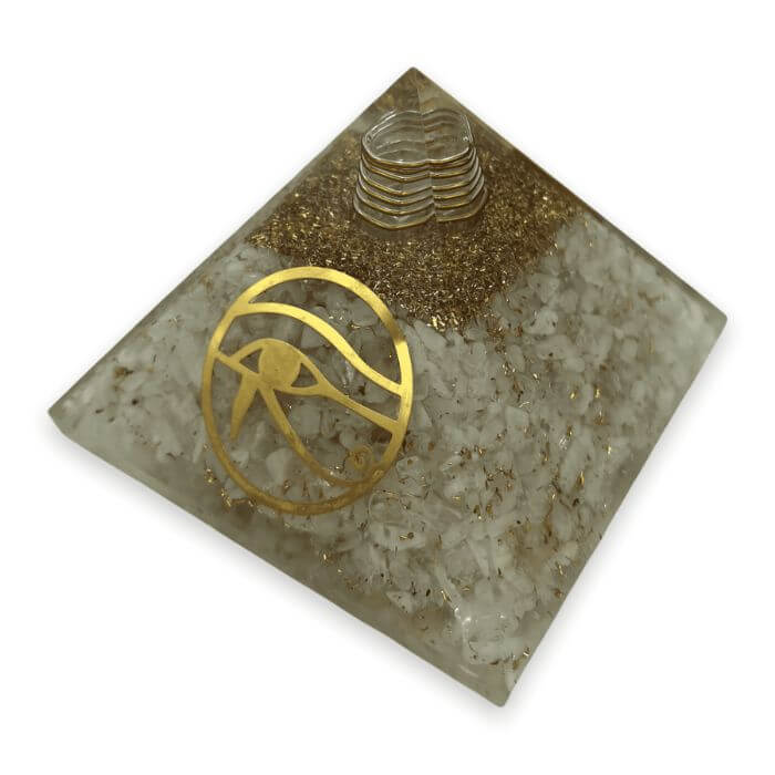 Moonstone Orgone Pyramid for intuition, emotional balance, and harmony.
