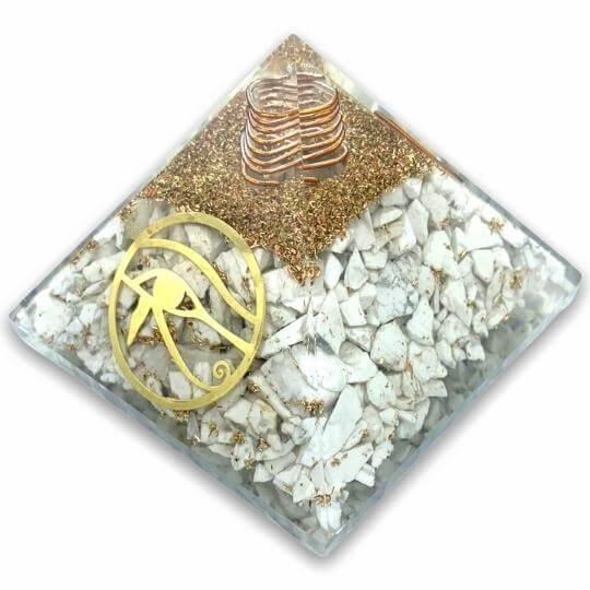 Howlite Orgone Pyramid for calm, balance, and energy harmony.