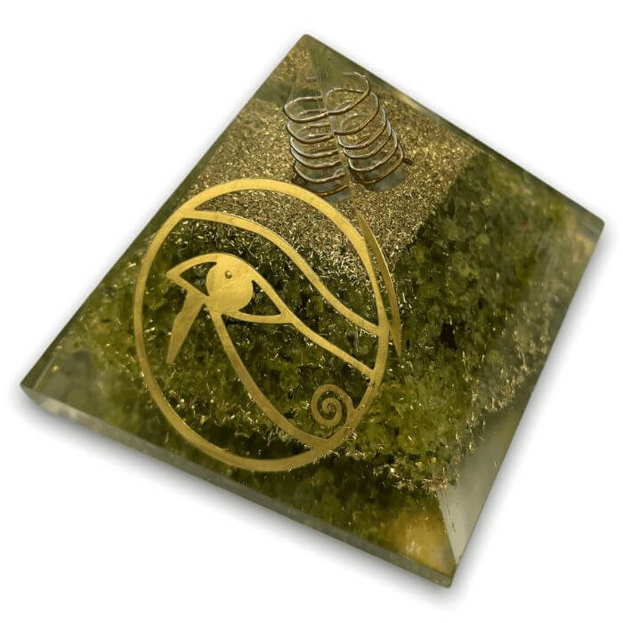 Peridot Orgone Pyramid for abundance, renewal, and energy healing.