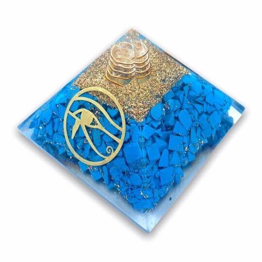 Turquoise Orgone Pyramid for protection, communication, and energy harmony.