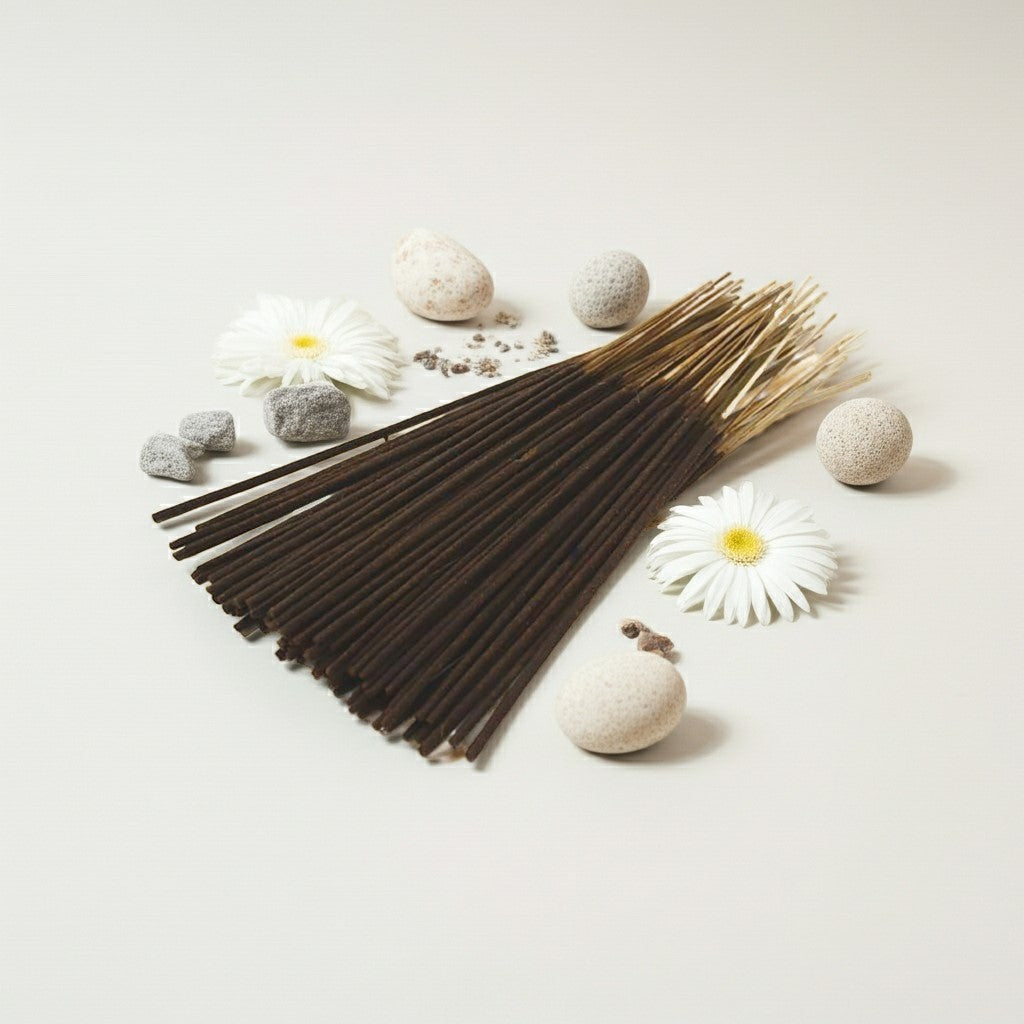 Close-up view of White Linen Incense Sticks highlighting their smooth, even coating and natural bamboo base for a clean, long-lasting burn.