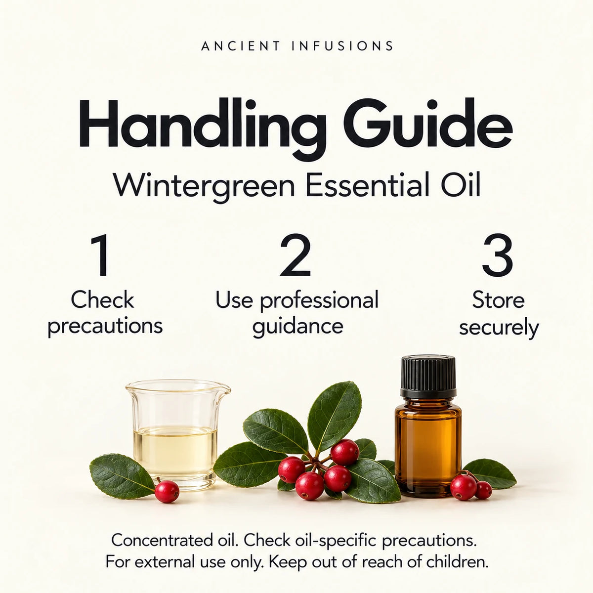 Wintergreen Essential Oil blending and handling guide. Check oil-specific precautions; external use only.