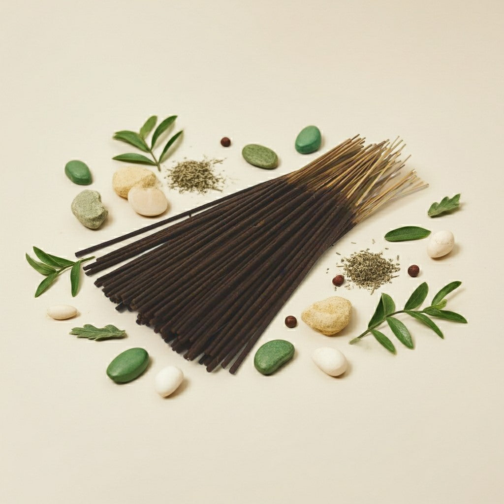 Wintergreen Incense Sticks in the center of green background