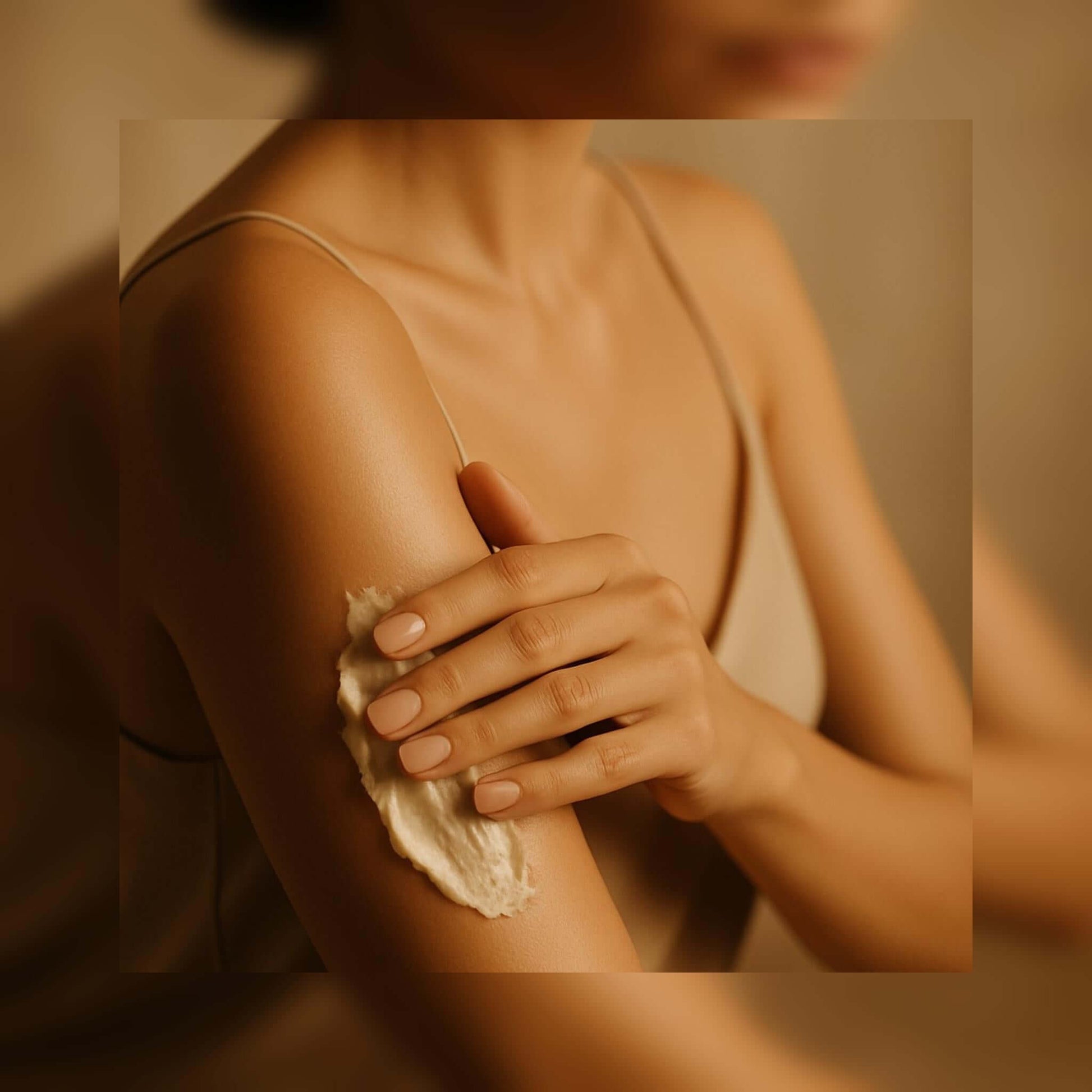 Applying Golden Sand Scented Shea Butter to skin for moisturizing