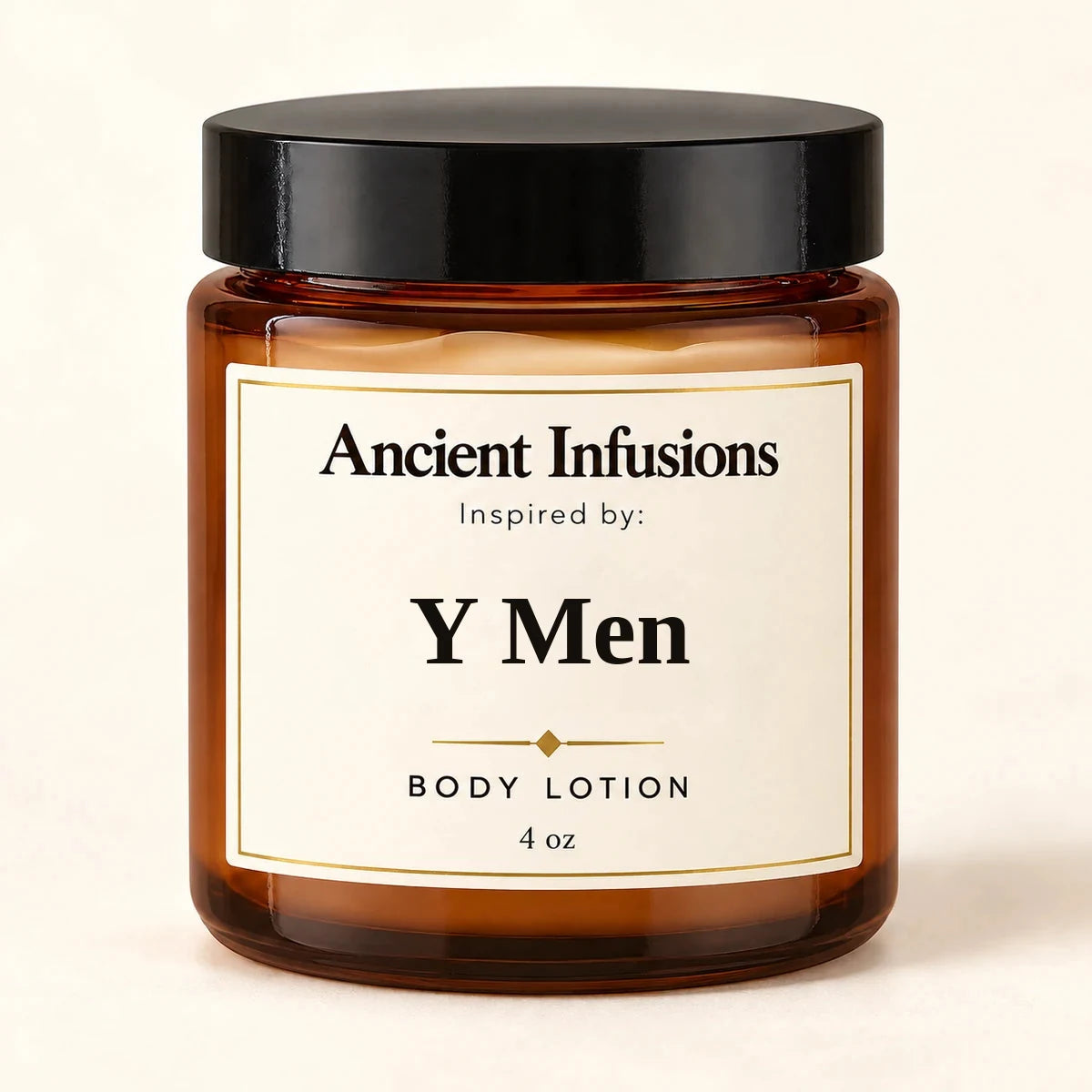 Y Men Inspired Body Lotion by Ancient Infusions — 4 oz amber glass jar