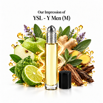 Our impression of YSL - Y Men Perfume Oil with fragrance notes on white