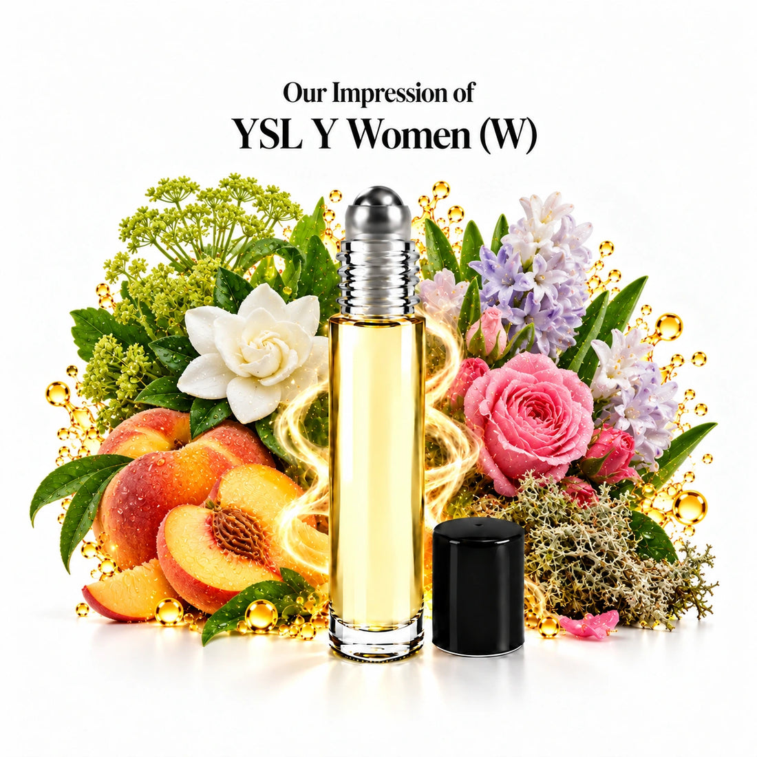 Our impression of YSL Y Women perfume oil with fragrance notes on white
