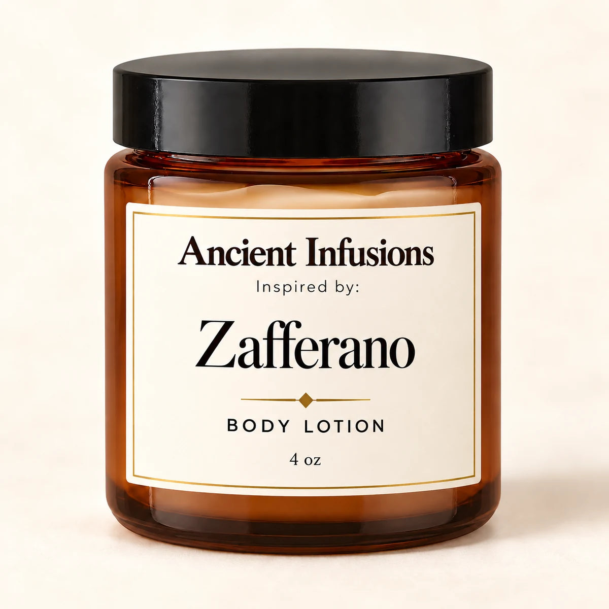 Zafferano Inspired Body Lotion — Ancient Infusions 4 oz amber glass jar